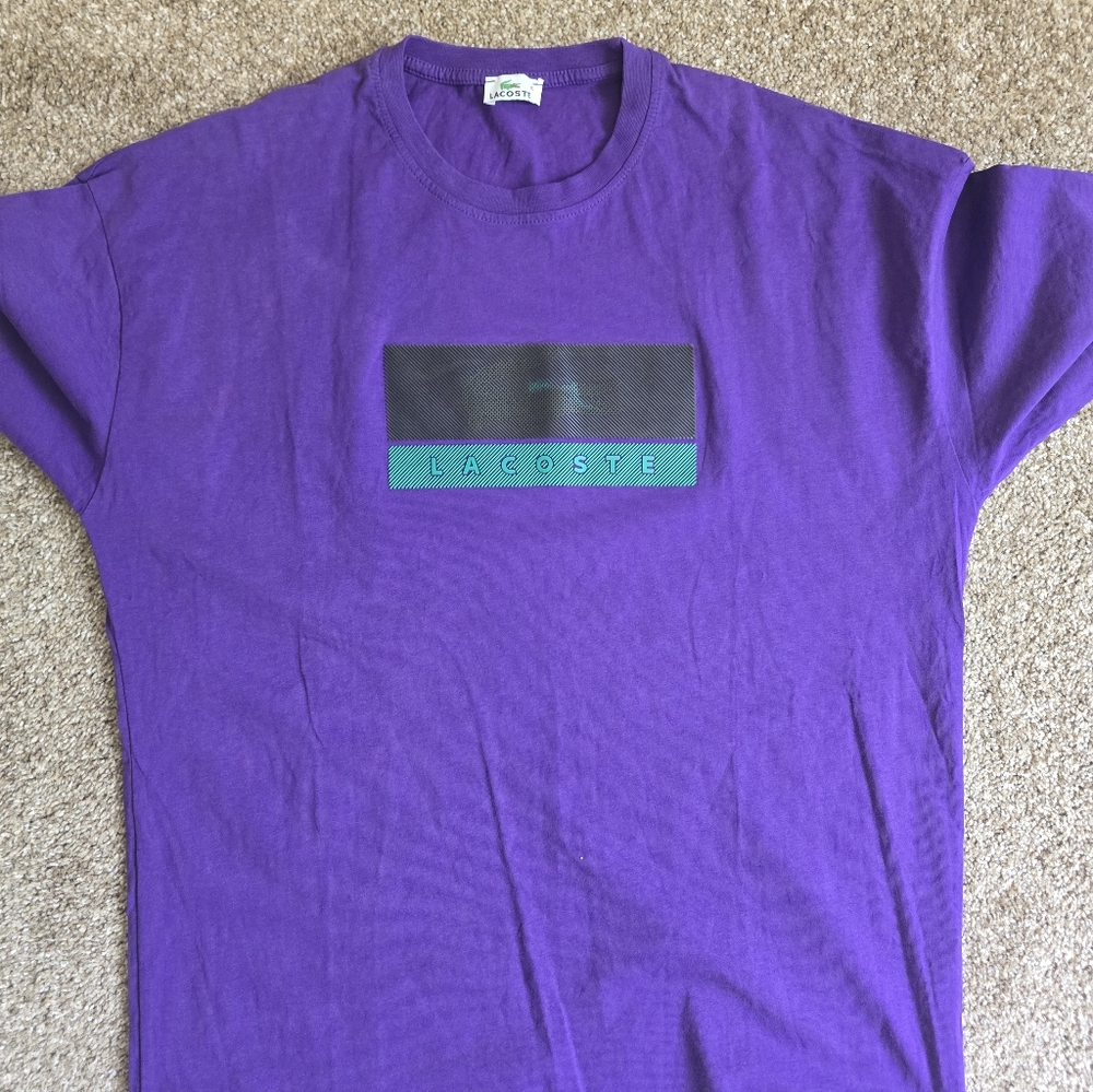 Lacoste Purple Tee with Teal Accent Graphic